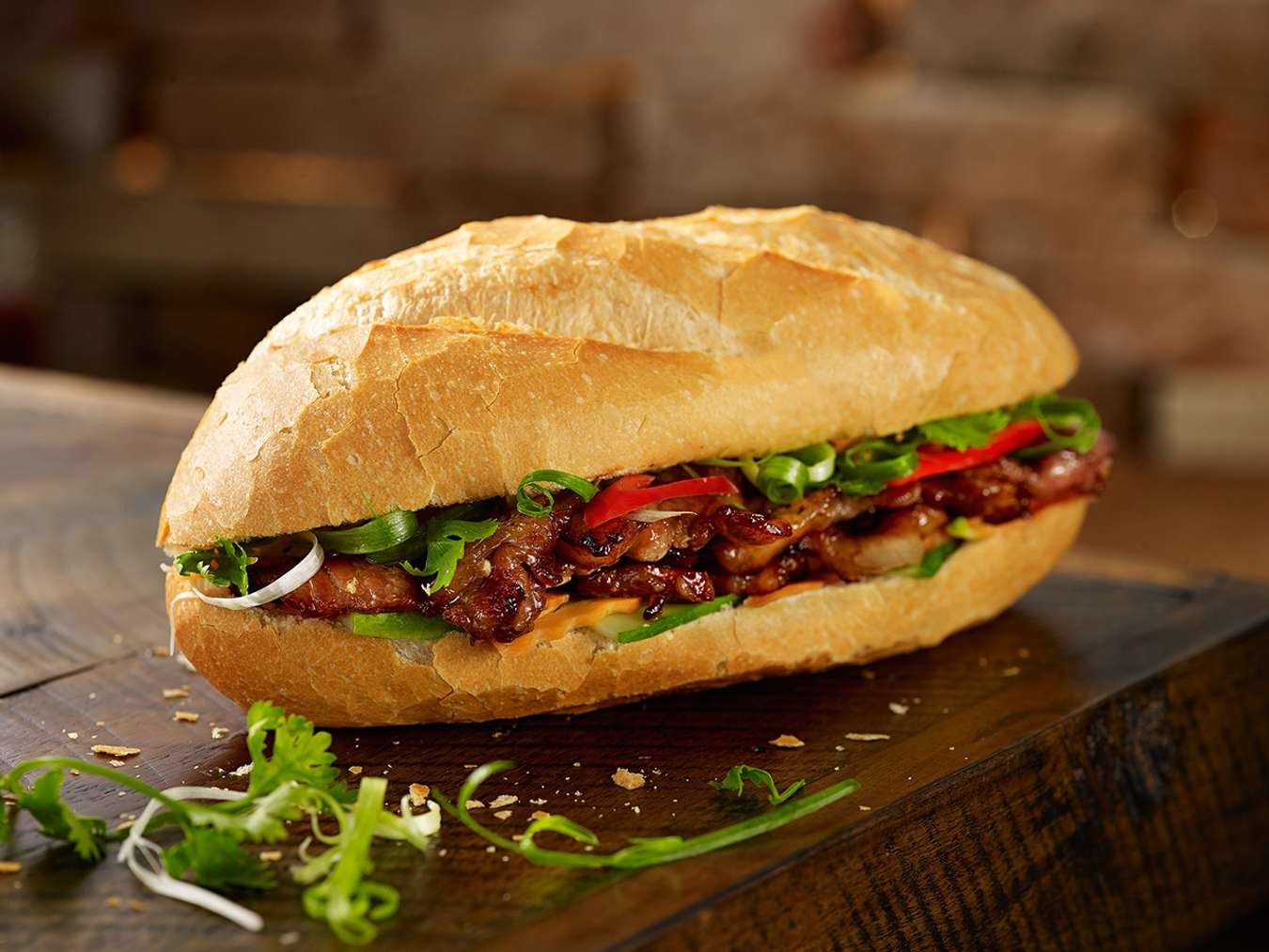 Fragrant bánh mì with pieces of grilled meat